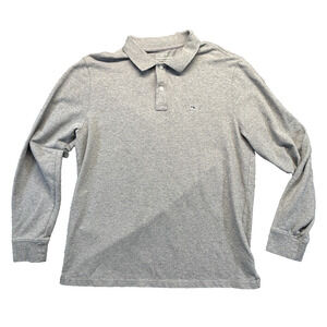 Vineyard Vines Long Sleeve Polo Shirt Men's Medium Gray Heather Whale Logo